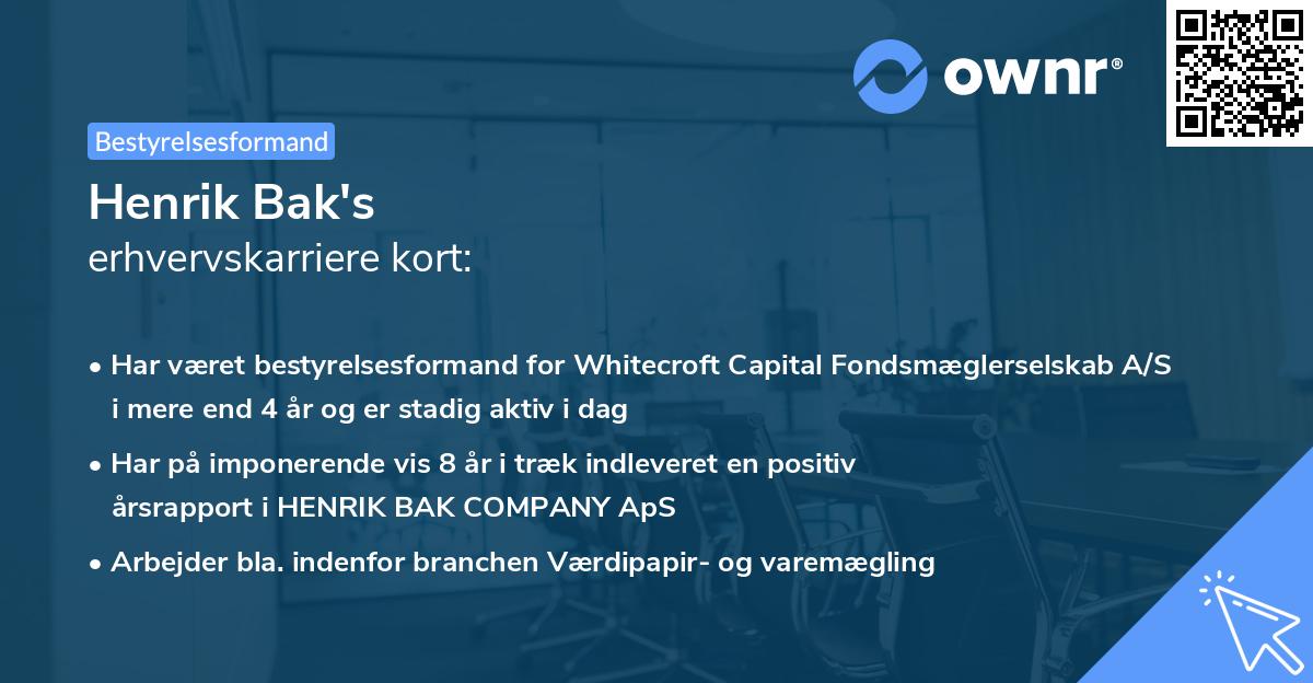 Henrik Bak's erhvervskarriere kort