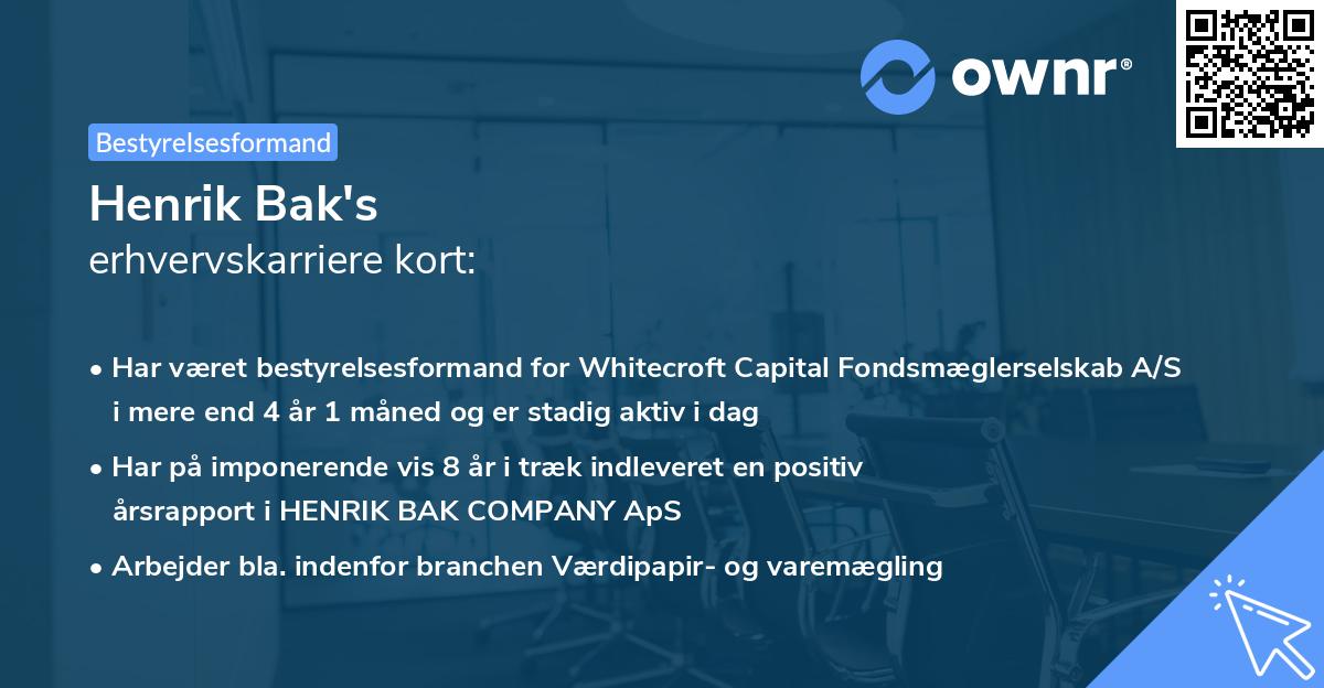 Henrik Bak's erhvervskarriere kort
