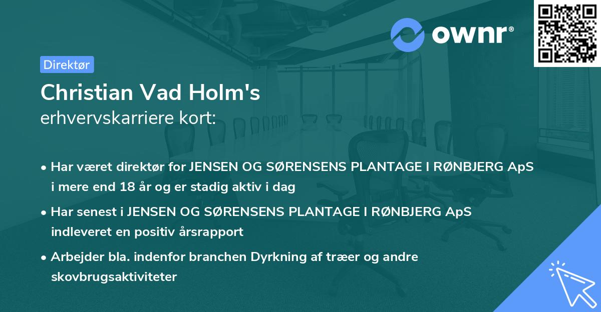 Christian Vad Holm's erhvervskarriere kort