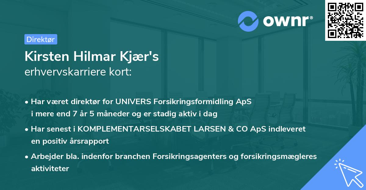 Kirsten Hilmar Kjær's erhvervskarriere kort