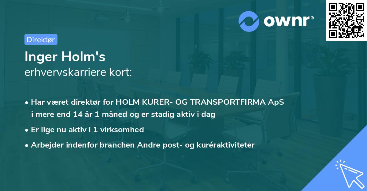 Inger Holm's erhvervskarriere kort