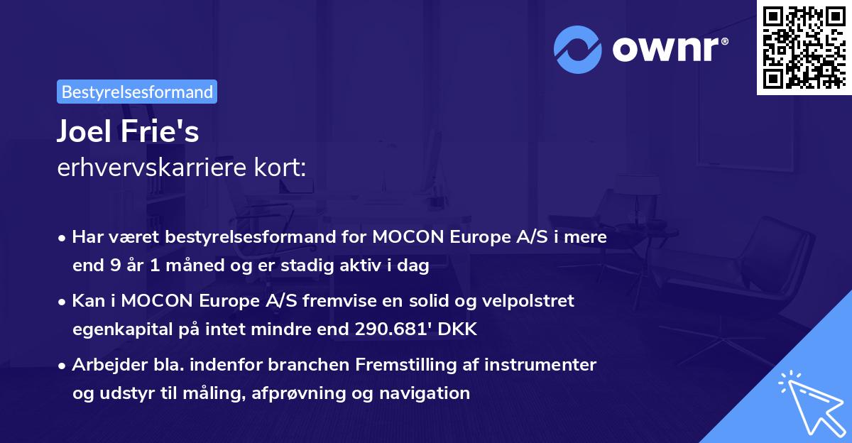 Joel Frie's erhvervskarriere kort