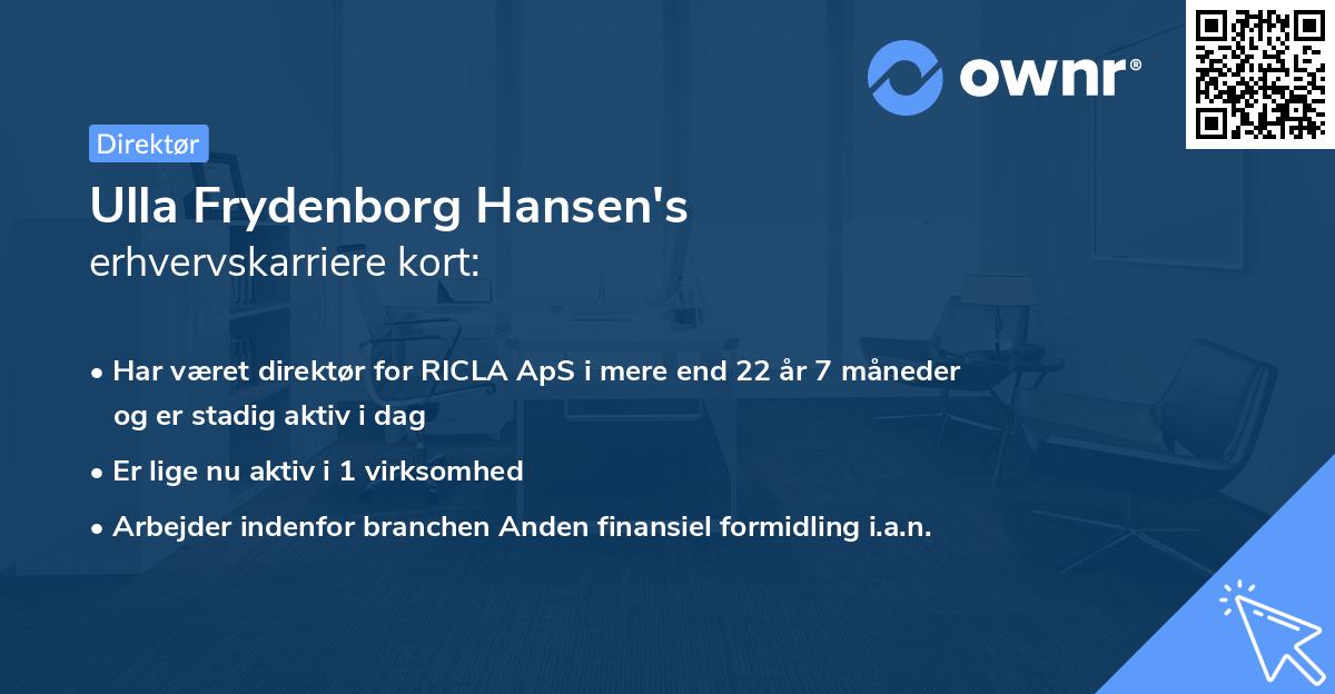 Ulla Frydenborg Hansen's erhvervskarriere kort