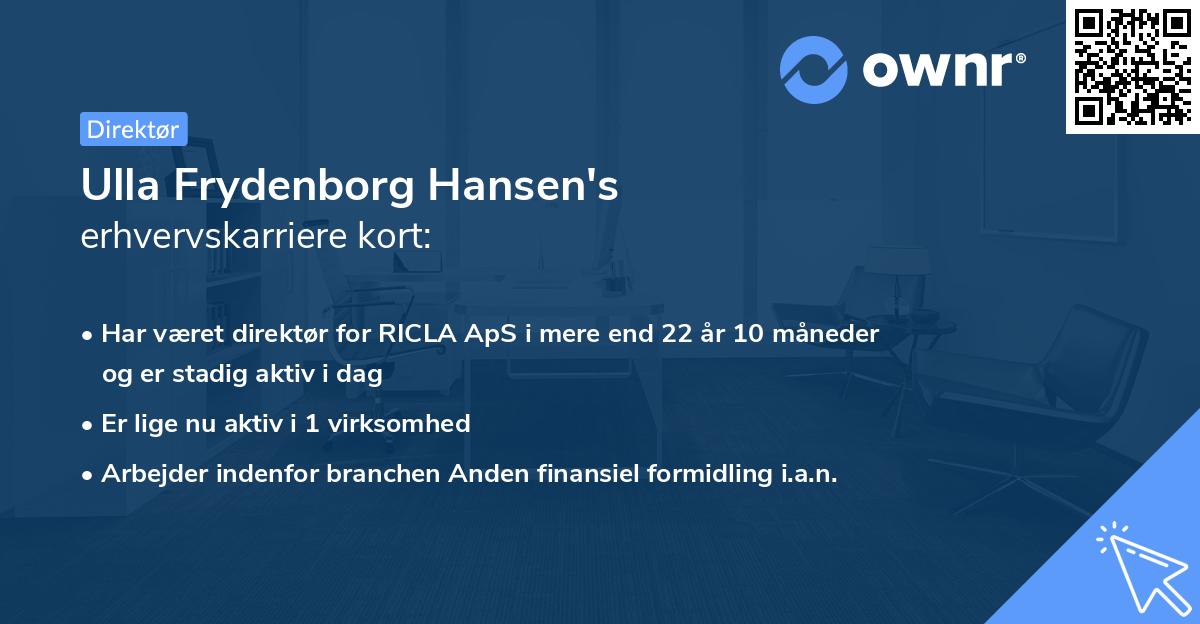 Ulla Frydenborg Hansen's erhvervskarriere kort