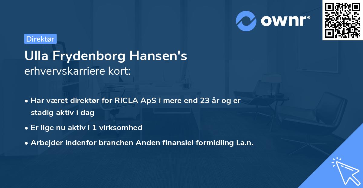 Ulla Frydenborg Hansen's erhvervskarriere kort