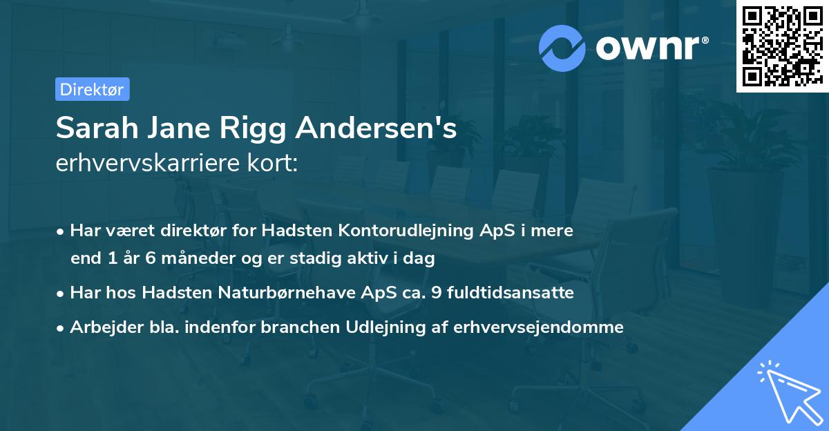 Sarah Jane Rigg Andersen's erhvervskarriere kort