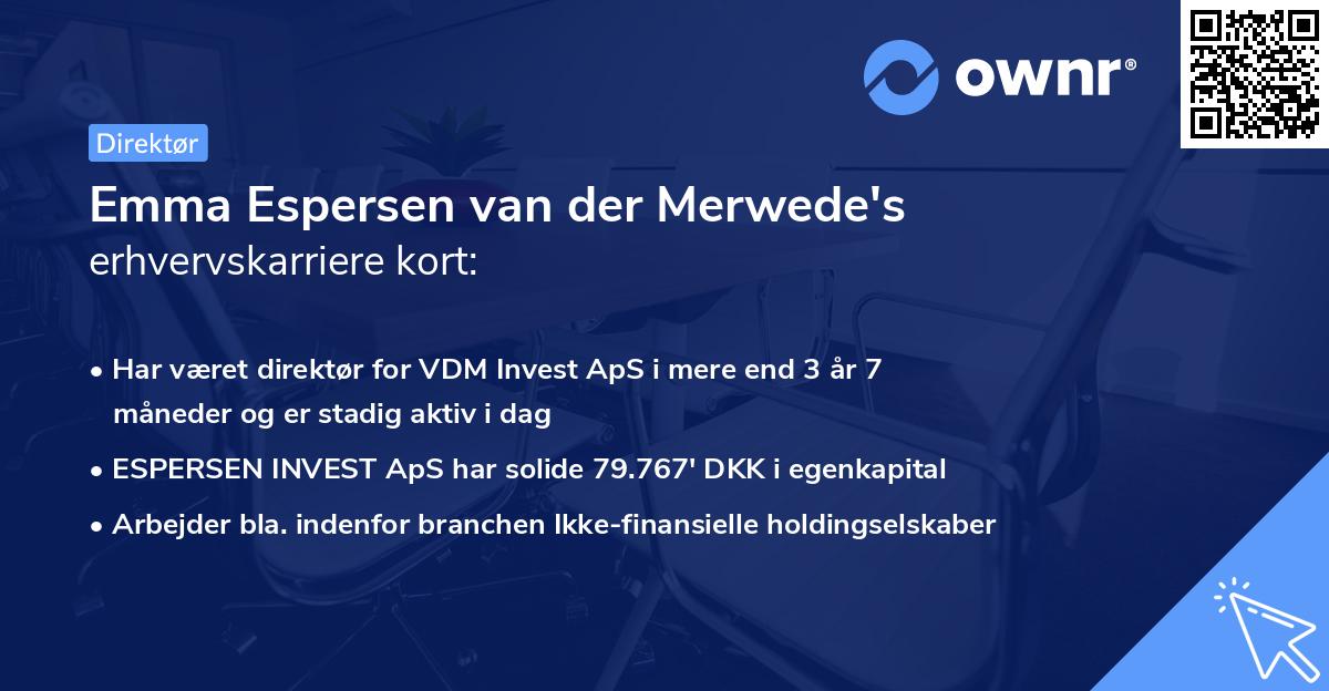 Emma Espersen van der Merwede's erhvervskarriere kort