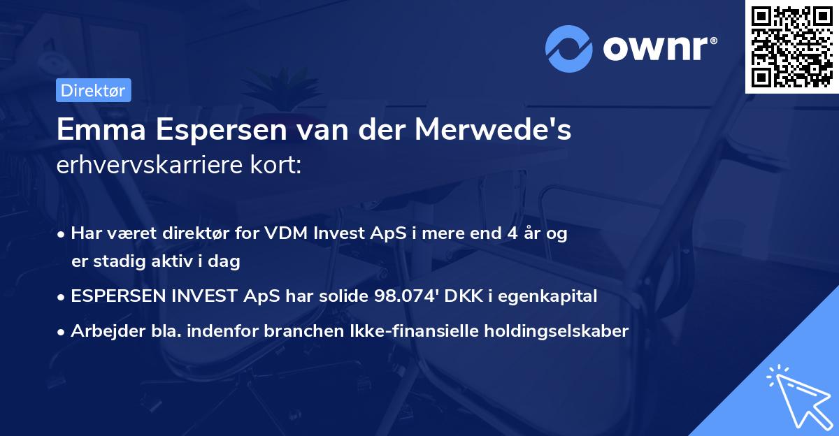 Emma Espersen van der Merwede's erhvervskarriere kort