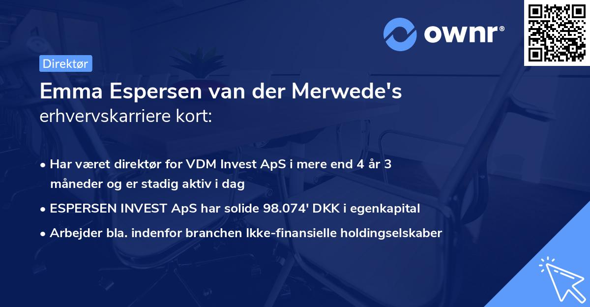 Emma Espersen van der Merwede's erhvervskarriere kort