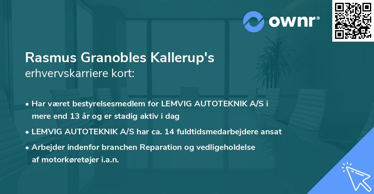 Rasmus Granobles Kallerup's erhvervskarriere kort