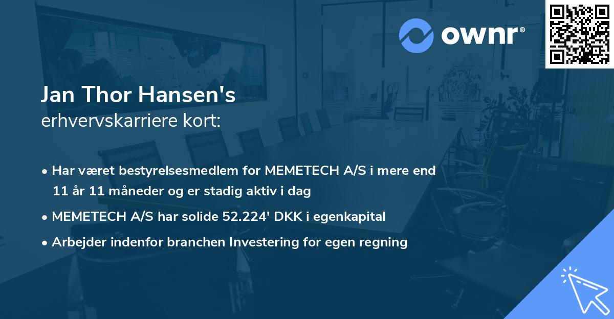 Jan Thor Hansen's erhvervskarriere kort