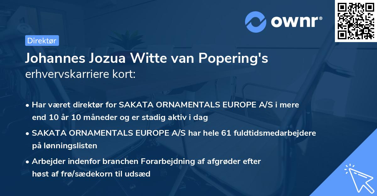 Johannes Jozua Witte van Popering's erhvervskarriere kort