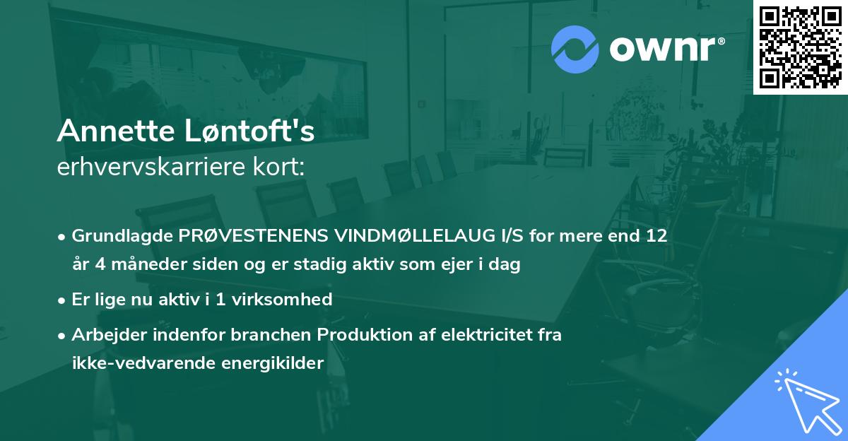 Annette Løntoft's erhvervskarriere kort