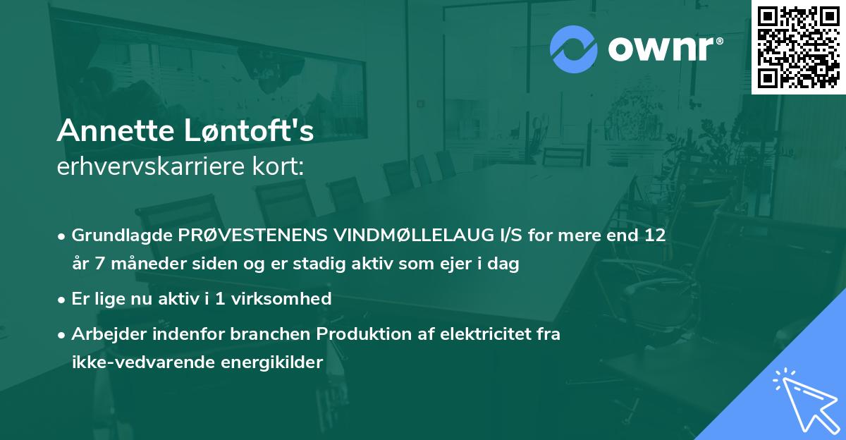 Annette Løntoft's erhvervskarriere kort