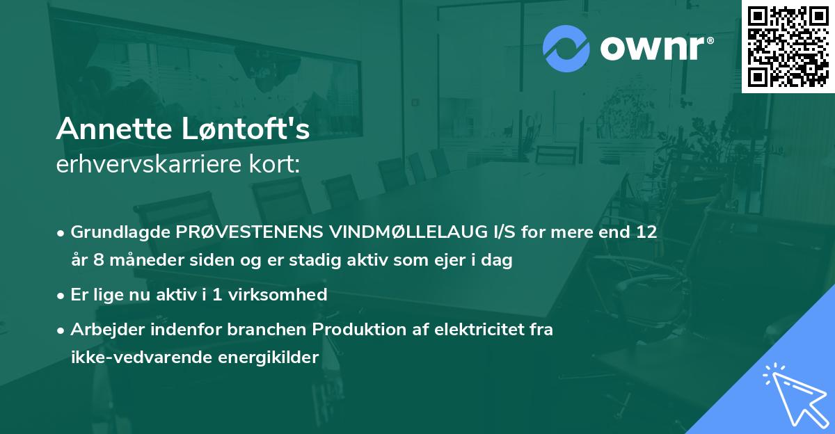 Annette Løntoft's erhvervskarriere kort