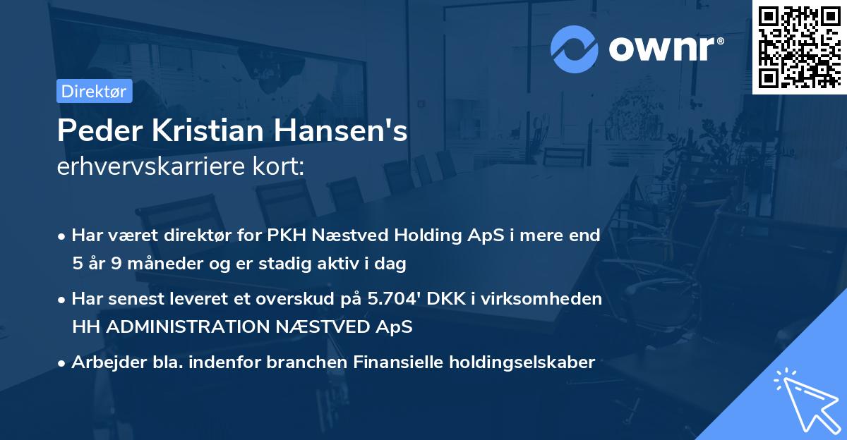 Peder Kristian Hansen's erhvervskarriere kort