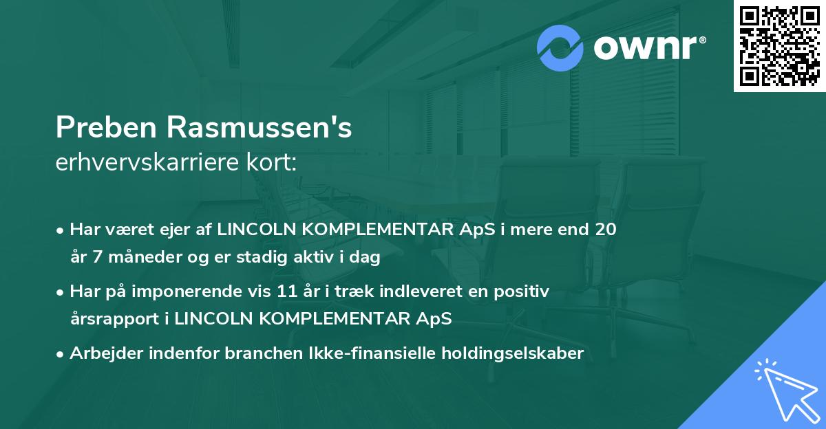 Preben Rasmussen's erhvervskarriere kort