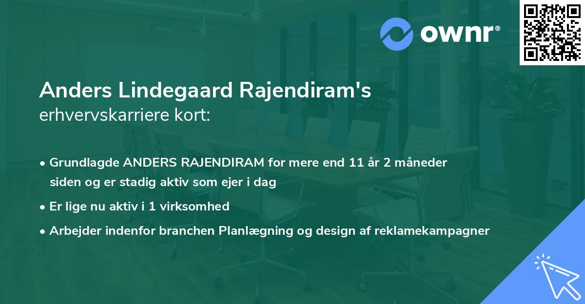 Anders Lindegaard Rajendiram's erhvervskarriere kort