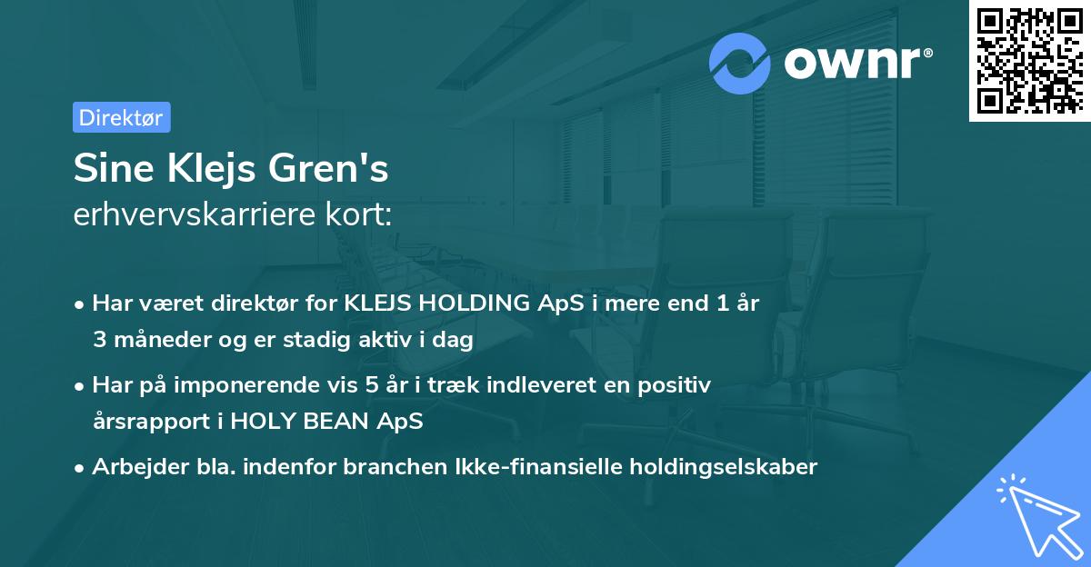 Sine Klejs Gren's erhvervskarriere kort