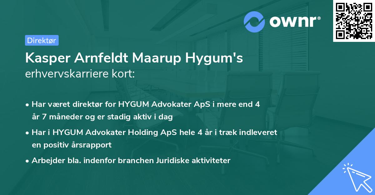 Kasper Arnfeldt Maarup Hygum's erhvervskarriere kort