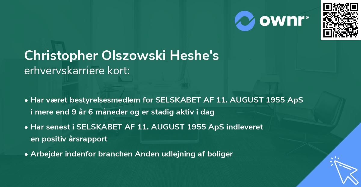 Christopher Olszowski Heshe's erhvervskarriere kort