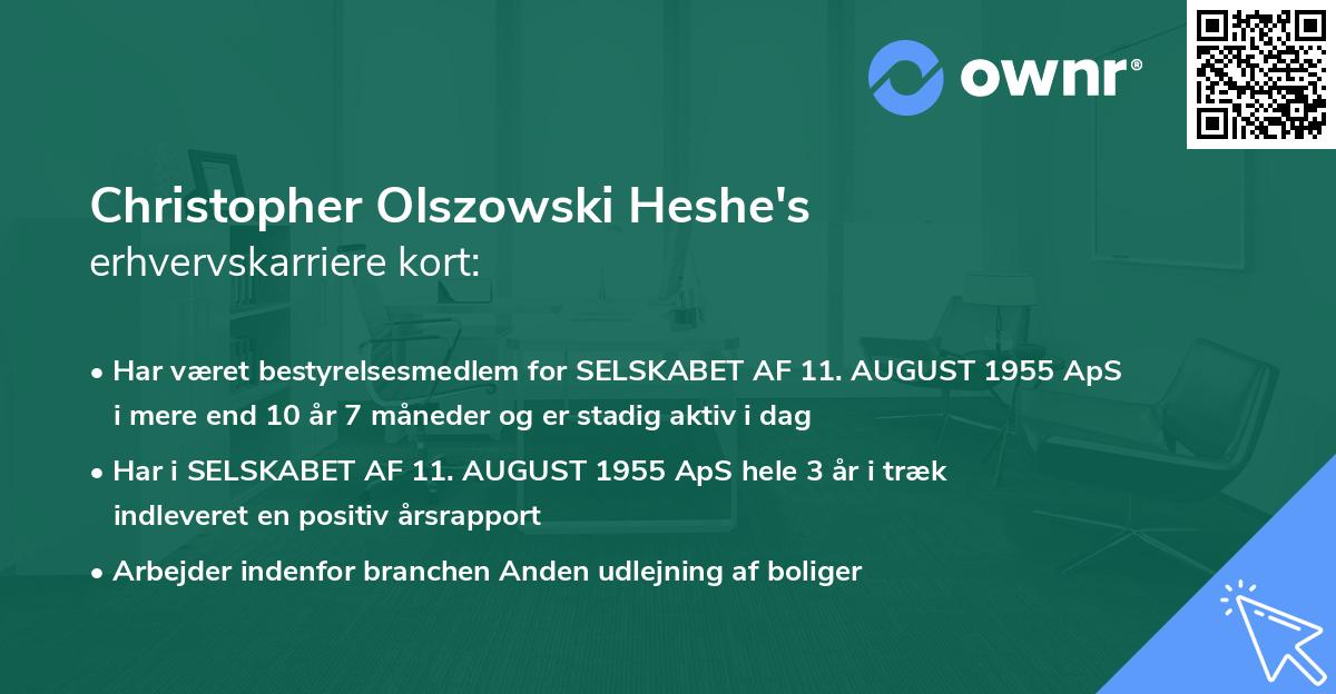 Christopher Olszowski Heshe's erhvervskarriere kort