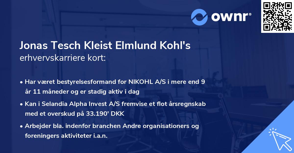 Jonas Tesch Kleist Elmlund Kohl's erhvervskarriere kort