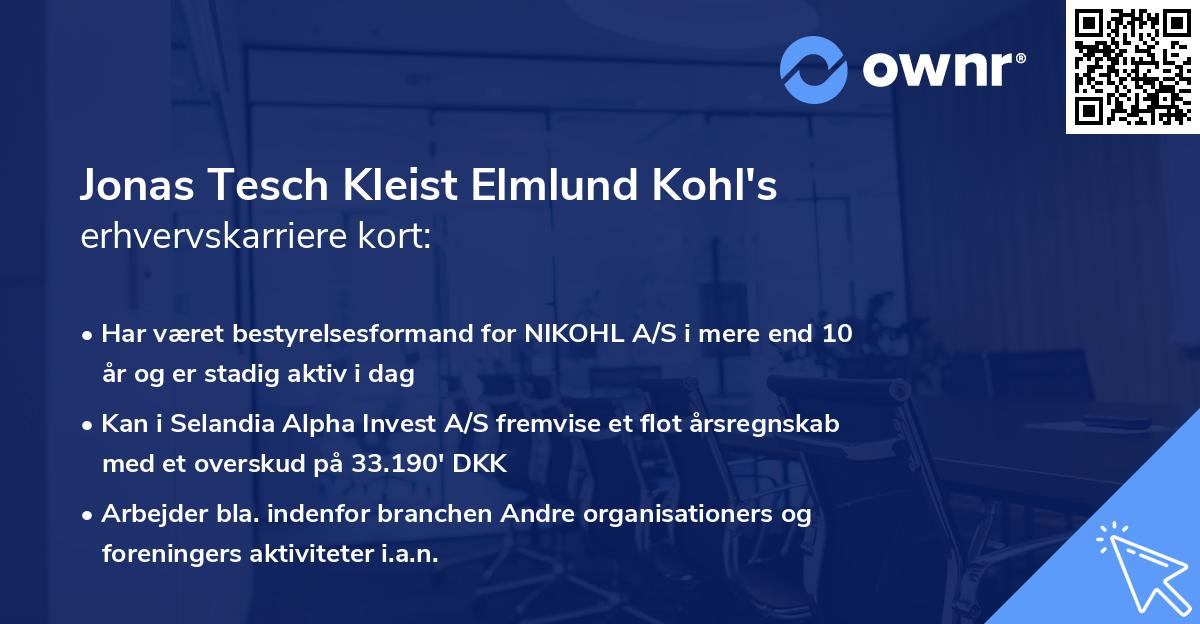 Jonas Tesch Kleist Elmlund Kohl's erhvervskarriere kort