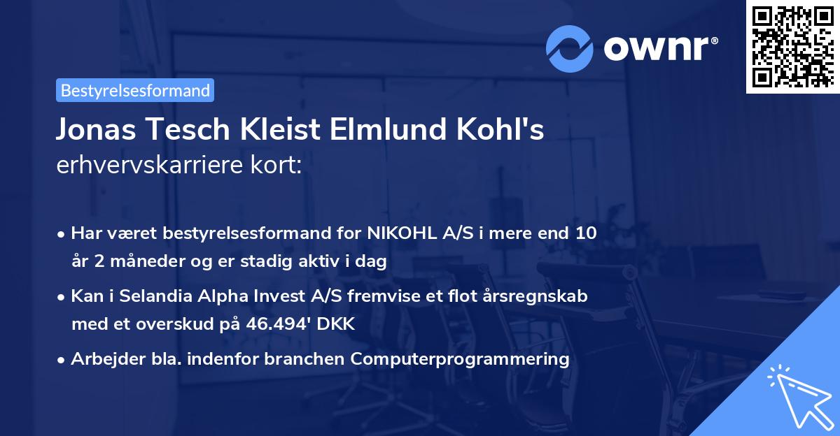 Jonas Tesch Kleist Elmlund Kohl's erhvervskarriere kort