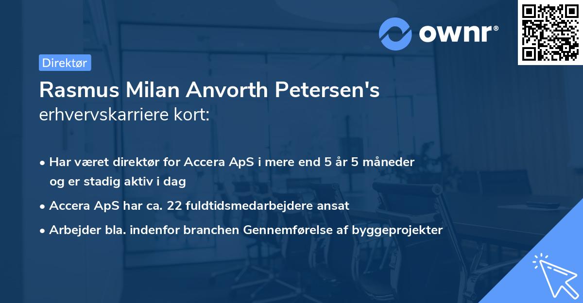 Rasmus Milan Anvorth Petersen's erhvervskarriere kort