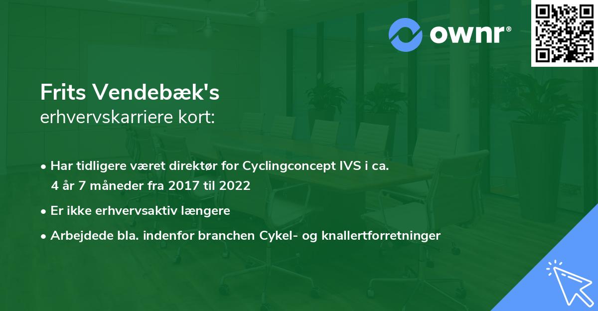 Frits Vendebæk's erhvervskarriere kort