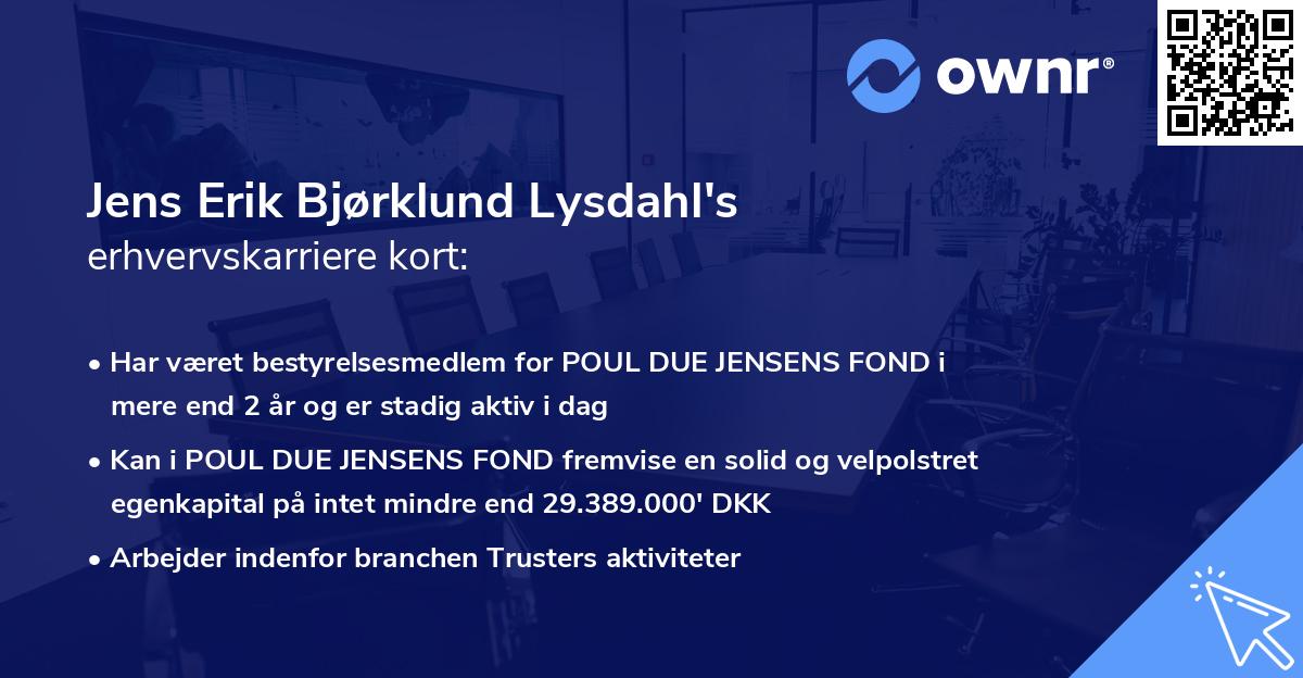 Jens Erik Bjørklund Lysdahl's erhvervskarriere kort