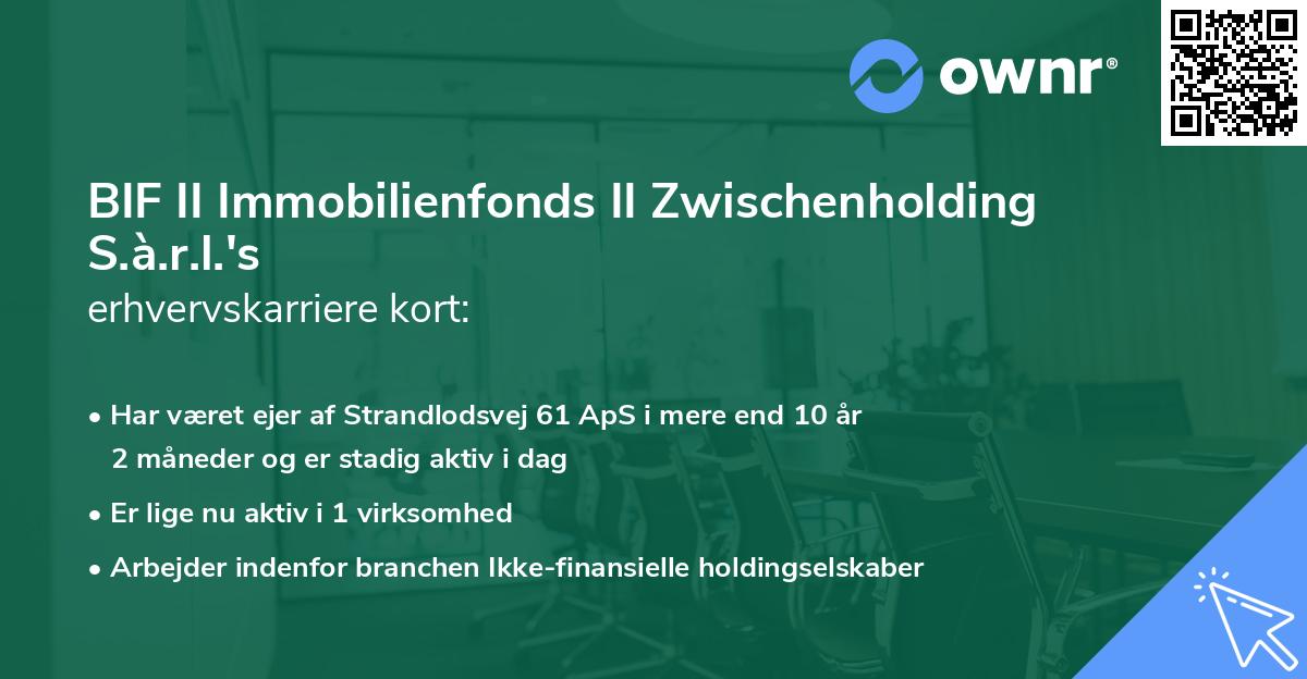 BIF II Immobilienfonds II Zwischenholding S.à.r.l.'s erhvervskarriere kort