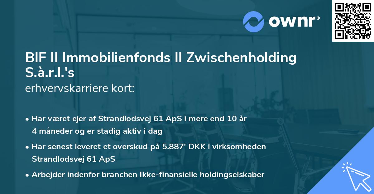 BIF II Immobilienfonds II Zwischenholding S.à.r.l.'s erhvervskarriere kort