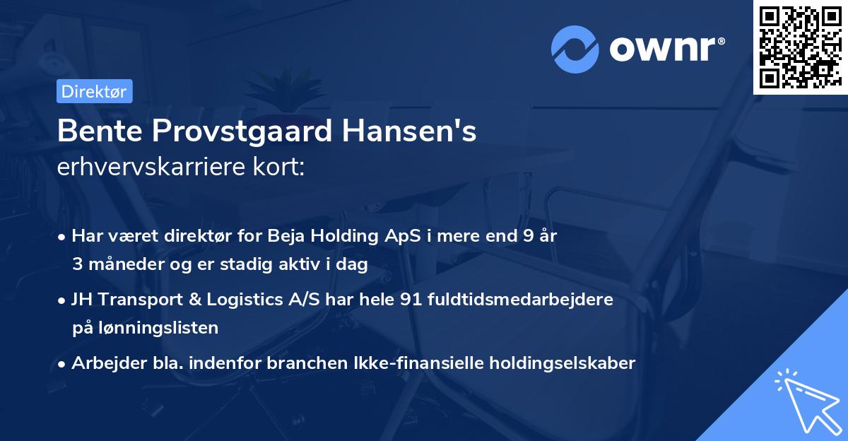Bente Provstgaard Hansen's erhvervskarriere kort