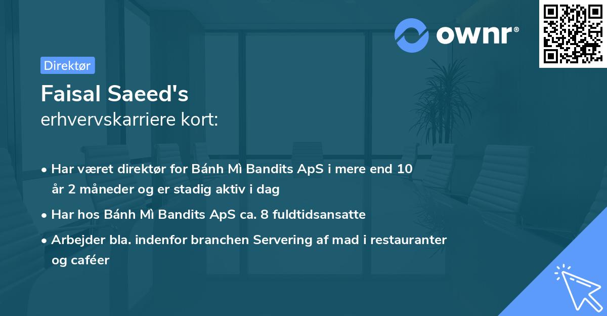 Faisal Saeed's erhvervskarriere kort
