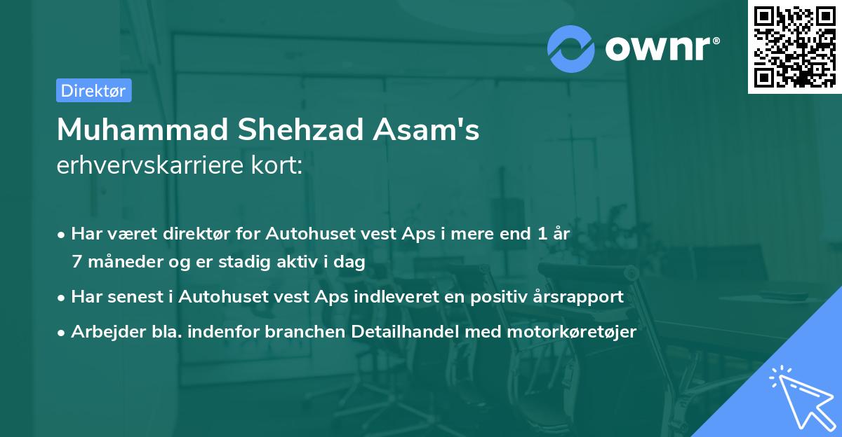 Muhammad Shehzad Asam's erhvervskarriere kort