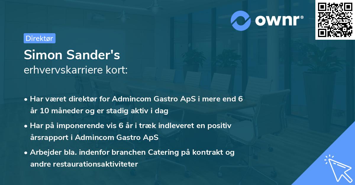 Simon Sander's erhvervskarriere kort