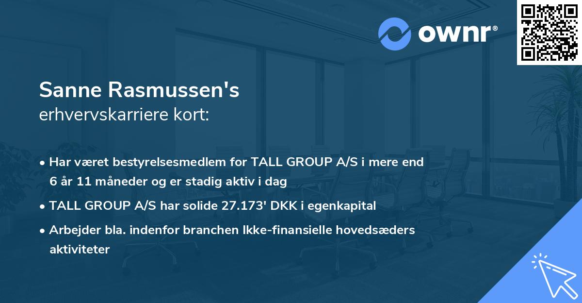 Sanne Rasmussen's erhvervskarriere kort