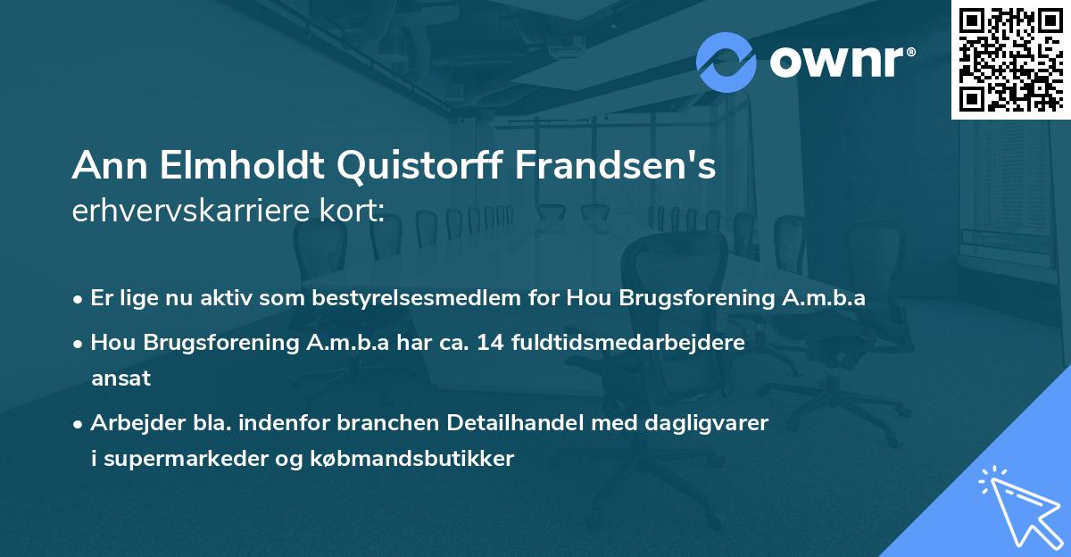 Ann Elmholdt Quistorff Frandsen's erhvervskarriere kort
