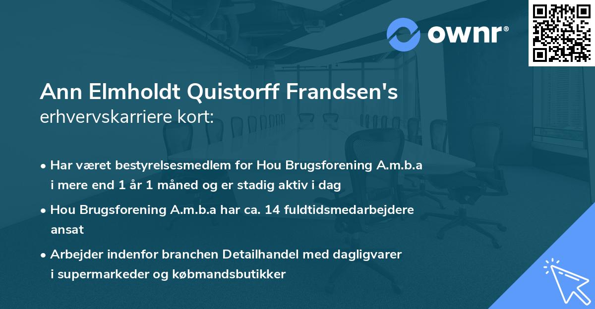 Ann Elmholdt Quistorff Frandsen's erhvervskarriere kort