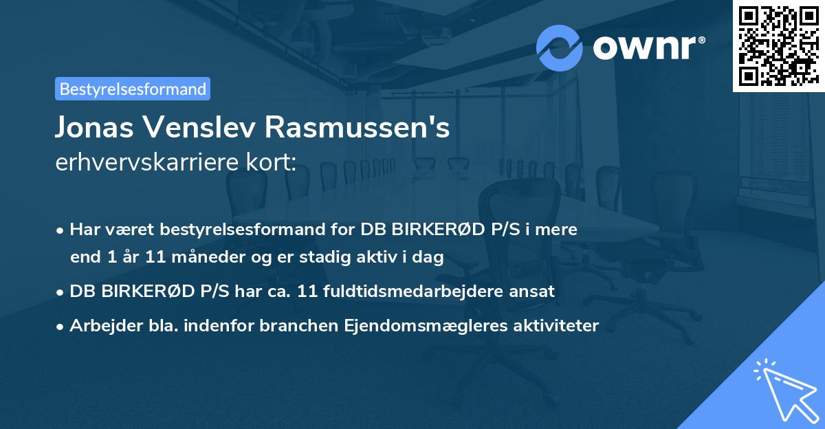 Jonas Venslev Rasmussen's erhvervskarriere kort