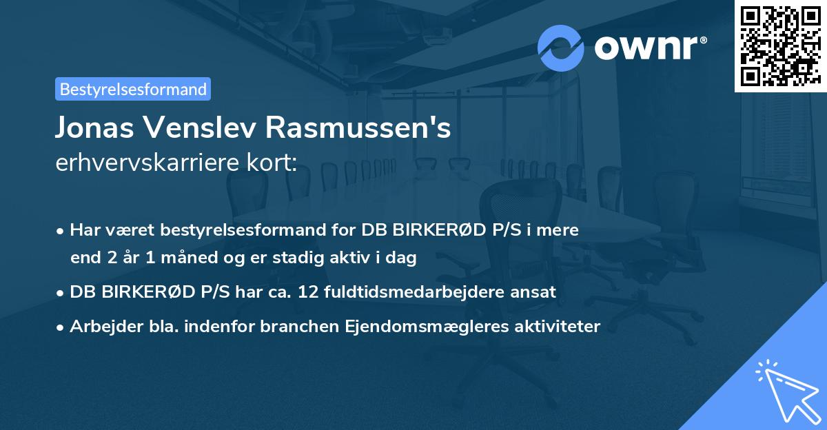 Jonas Venslev Rasmussen's erhvervskarriere kort