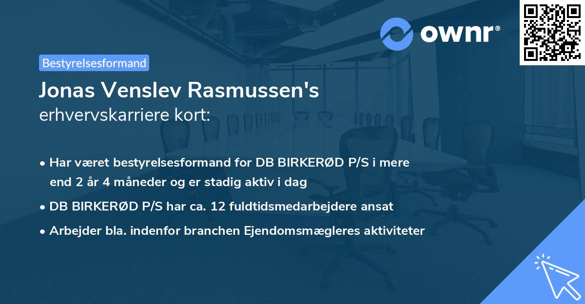 Jonas Venslev Rasmussen's erhvervskarriere kort