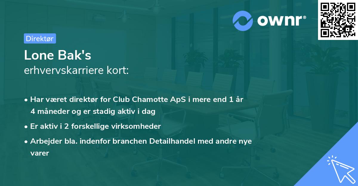 Lone Bak's erhvervskarriere kort