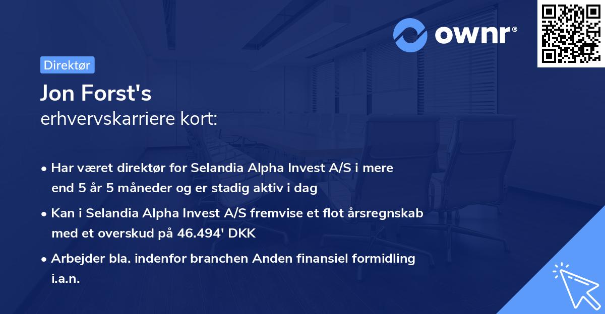 Jon Forst's erhvervskarriere kort