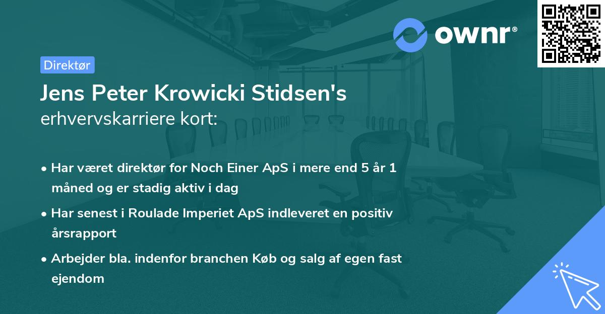 Jens Peter Krowicki Stidsen's erhvervskarriere kort