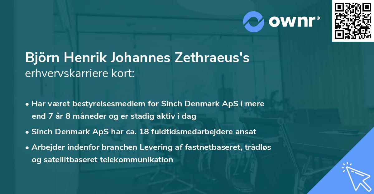 Björn Henrik Johannes Zethraeus's erhvervskarriere kort