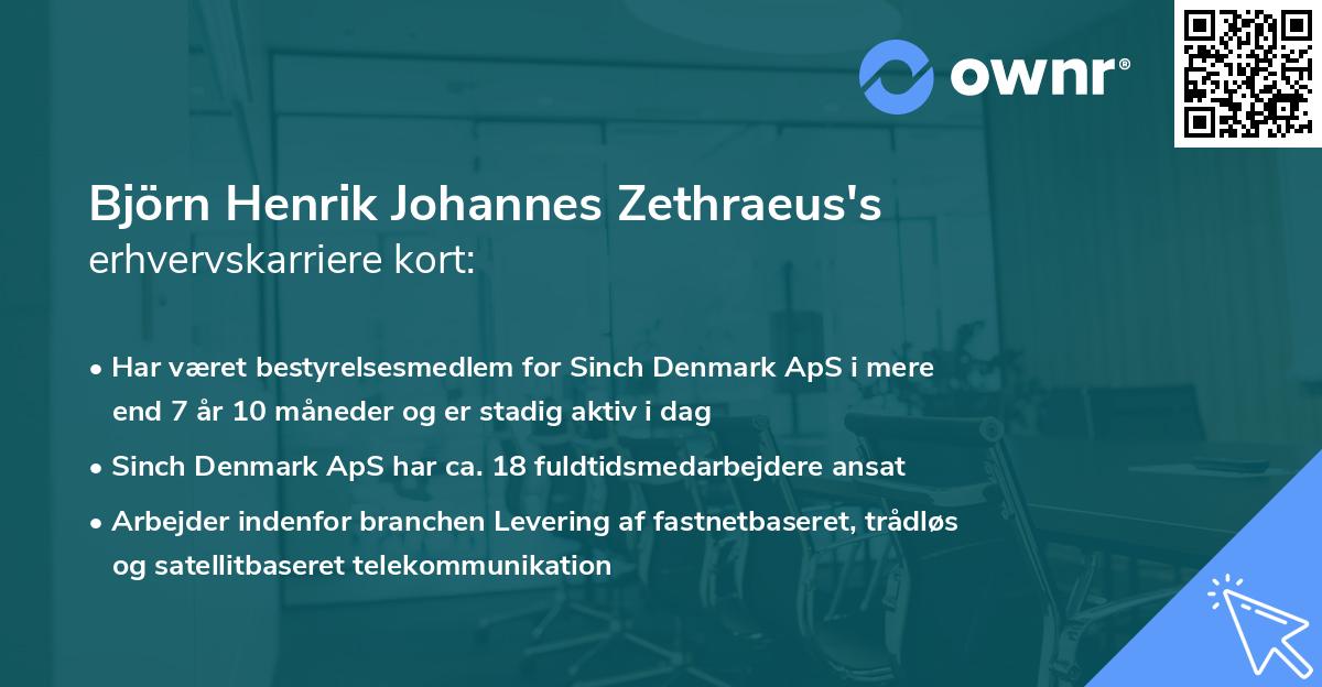 Björn Henrik Johannes Zethraeus's erhvervskarriere kort
