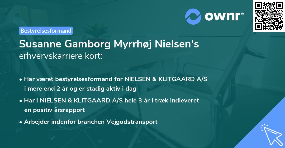 Susanne Gamborg Myrrhøj Nielsen's erhvervskarriere kort